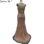 Gold Luxury Caps Sleeves Evening Dresses Gowns 2025 Mermaid Elegant Beading For Women Party LA70851