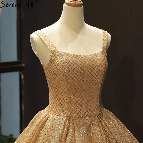 Gold Luxury Glitter Wedding Dresses 2025 Spaghetti Strap Sexy Bridal Dress HM66731 Custom Made