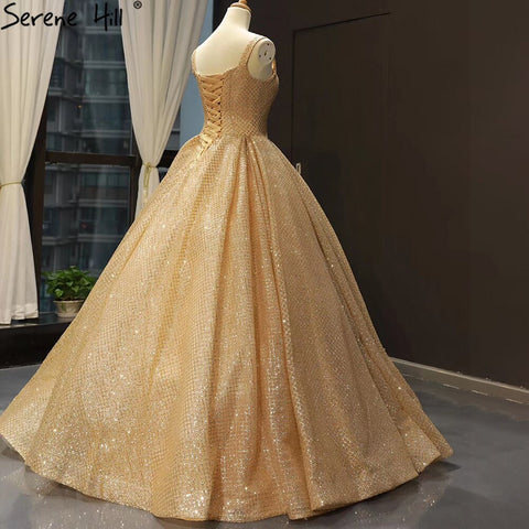 Gold Luxury Glitter Wedding Dresses 2025 Spaghetti Strap Sexy Bridal Dress HM66731 Custom Made