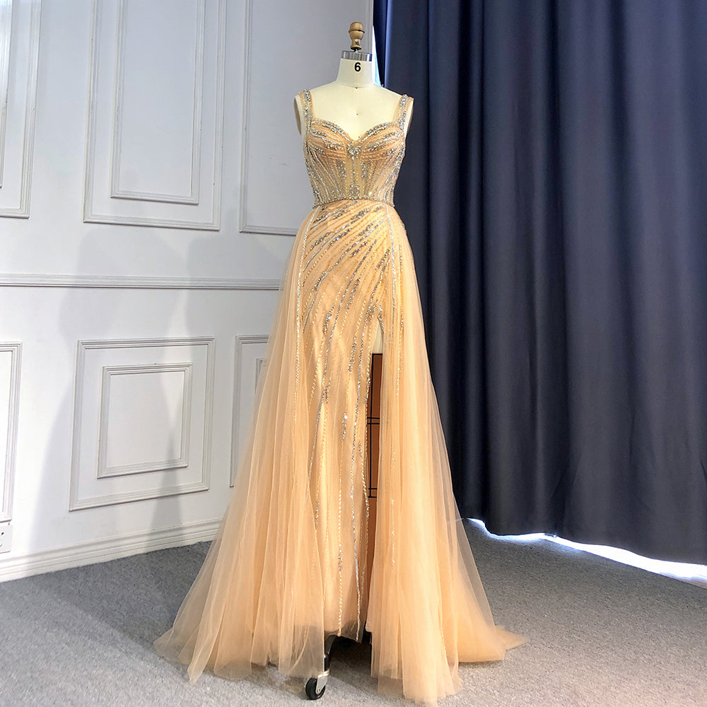Gold Luxury High Split Evening Dresses Gowns 2025 Beaded Meramid Elegant For Women Party LA71373
