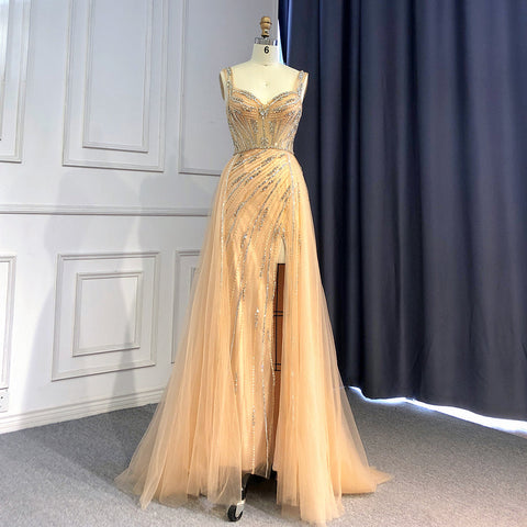 Gold Luxury High Split Evening Dresses Gowns 2025 Beaded Meramid Elegant For Women Party LA71373
