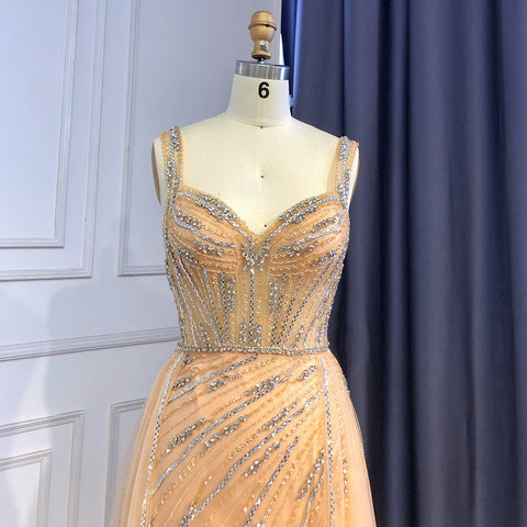 Gold Luxury High Split Evening Dresses Gowns 2025 Beaded Meramid Elegant For Women Party LA71373