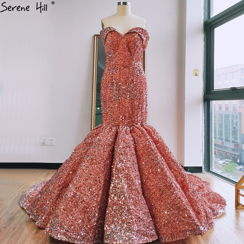 Gold Luxury Mermaid Wedding Dresses Off Shoulder Sparkle Elegant Sexy Bridal Gowns HA2353