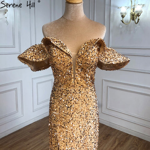 Gold Luxury Sexy Split Evening Dresses Gowns 2025 Beading Mermaid Elegant For Women Party LA70870