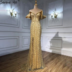 Gold Luxury Sexy Split Evening Dresses Gowns 2025 Beading Mermaid Elegant For Women Party LA70870