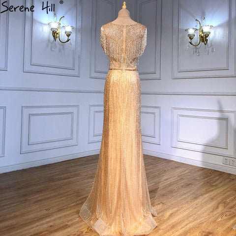 Gold Mermaid Elegant Evening Dresses Gowns 2025 Beaded Tassel Luxury For Women Party LA71435