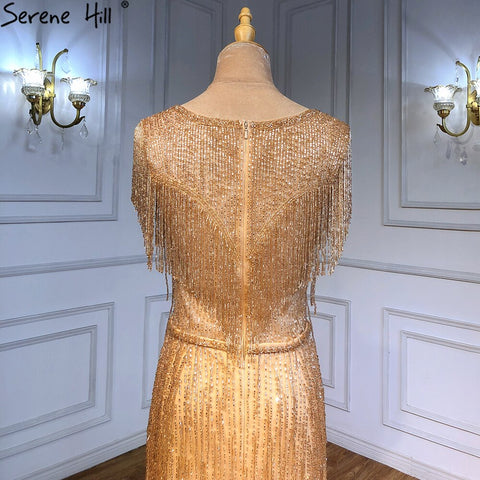Gold Mermaid Elegant Evening Dresses Gowns 2025 Beaded Tassel Luxury For Women Party LA71435