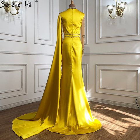 Gold Mermaid Elegant Evening Dresses Gowns 2025 Satin Luxury Beading One Shoulder For Women Party LA70869