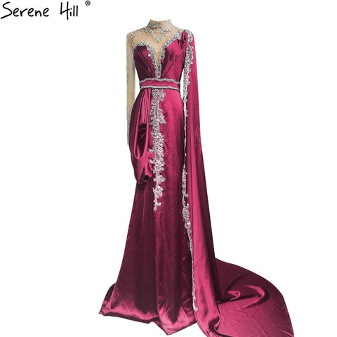 Gold Mermaid Elegant Evening Dresses Gowns 2025 Satin Luxury Beading One Shoulder For Women Party LA70869