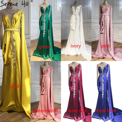 Gold Mermaid Elegant Evening Dresses Gowns 2025 Satin Luxury Beading One Shoulder For Women Party LA70869