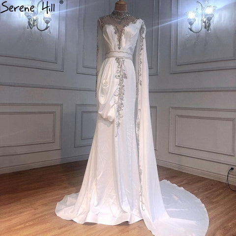 Gold Mermaid Elegant Evening Dresses Gowns 2025 Satin Luxury Beading One Shoulder For Women Party LA70869