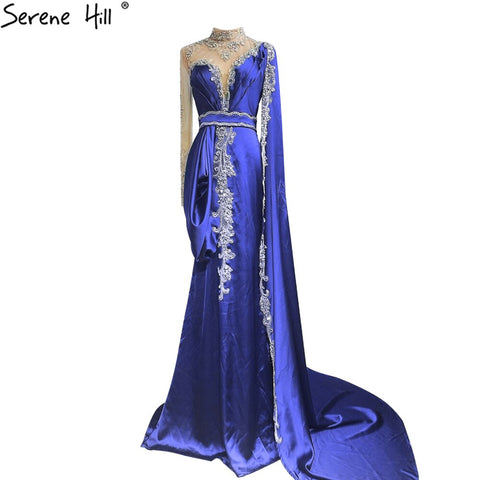 Gold Mermaid Elegant Evening Dresses Gowns 2025 Satin Luxury Beading One Shoulder For Women Party LA70869