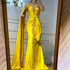 Gold Mermaid Elegant Evening Dresses Gowns 2025 Satin Luxury Beading One Shoulder For Women Party LA70869