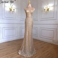 Gold Mermaid Elegant Evening Dresses Gowns 2025 Spaghetti Strap Sparkle For Women Party LA71419