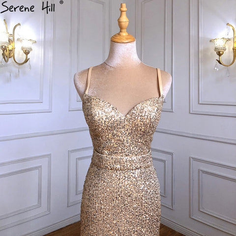 Gold Mermaid Elegant Evening Dresses Gowns 2025 Spaghetti Strap Sparkle For Women Party LA71419
