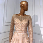 On Sale no return no refund Gold Mermaid Elegant Long Sleeves O-Neck Evening Dresses Gowns 2025 Beaded For Woman Party LA71635