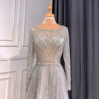 On Sale no return no refund Gold Mermaid Elegant Long Sleeves O-Neck Evening Dresses Gowns Luxury Beaded 2025 For Woman Party LA71635