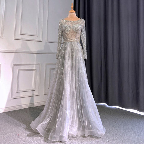 Robe de soirée élégante à manches longues et col rond, style sirène doré, en solde, sans retour ni remboursement, luxueuse, perlée, modèle 2025, pour femme, modèle LA71635 