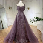 Gold Mermaid Elegant One Shoulder Overskirt Beaded Luxury Evening Dresses Gowns 2025 For Women Wedding Party LA72453