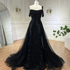 Gold Mermaid Elegant One Shoulder Overskirt Beaded Luxury Evening Dresses Gowns 2025 For Women Wedding Party LA72453