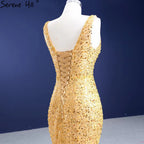 Gold Mermaid Lace Up Evening Dresses Gowns 2025 Beaded Elegant Luxury For Women Party HM67290