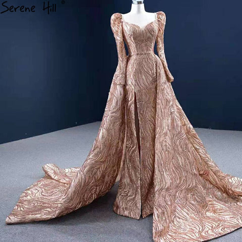 Gold Mermaid Luxury Evening Dresses Gowns 2025 Elegant With Train Sexy For Women Party HM67208