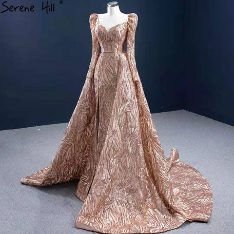 Gold Mermaid Luxury Evening Dresses Gowns 2025 Elegant With Train Sexy For Women Party HM67208