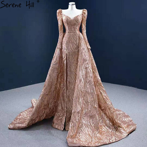 Gold Mermaid Luxury Evening Dresses Gowns 2025 Elegant With Train Sexy For Women Party HM67208