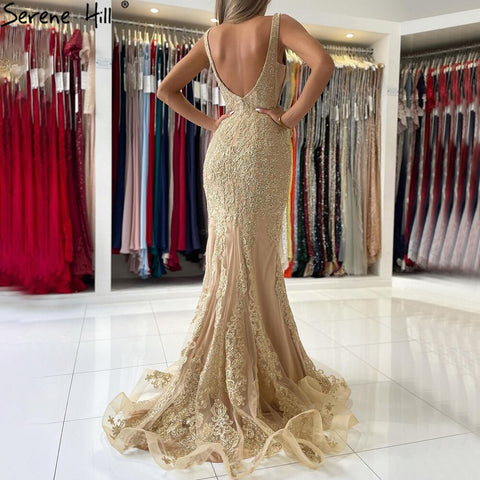Gold Mermaid Luxury Evening Dressese Gowns 2025 Lace Beaded Elegant For Women Party LA71348