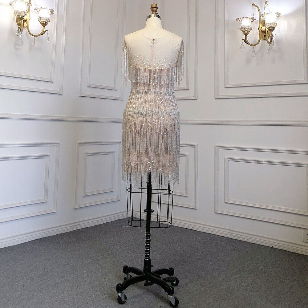 Gold Mermaid Sexy Short Skirt O-NeckElegant Dress Luxury Beaded Tassel Gowns 2025 For Women Party LA71734