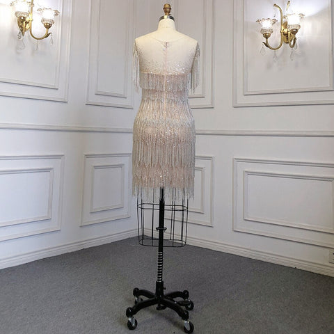 Gold Mermaid Sexy Short Skirt O-NeckElegant Dress Luxury Beaded Tassel Gowns 2025 For Women Party LA71734