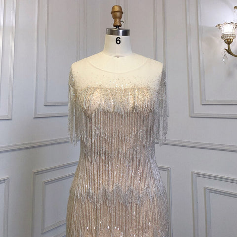 Gold Mermaid Sexy Short Skirt O-NeckElegant Dress Luxury Beaded Tassel Gowns 2025 For Women Party LA71734