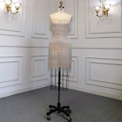 Gold Mermaid Sexy Short Skirt O-NeckElegant Dress Luxury Beaded Tassel Gowns 2025 For Women Party LA71734