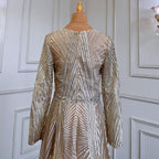 Gold Muslim A-Line V-Necck Evening Dresses Long Arm Gowns Luxury Beaded 2025 For Women Party LA71701