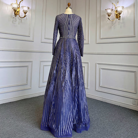 Gold Muslim A-Line V-Necck Evening Dresses Long Arm Gowns Luxury Beaded 2025 For Women Party LA71701