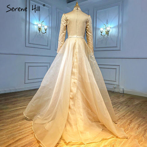 Gold Muslim Ankle Length Evening Dresses Gowns 2025 Sparkle  Beading Luxury For Women Party LA71064