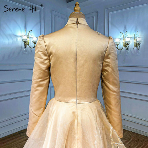 Gold Muslim Ankle Length Evening Dresses Gowns 2025 Sparkle  Beading Luxury For Women Party LA71064