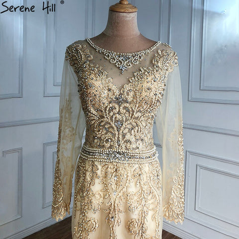 Gold Muslim Beaded Evening Dresses Gowns 2025 Mermaid Elegant For Women Wedding Party LA71082