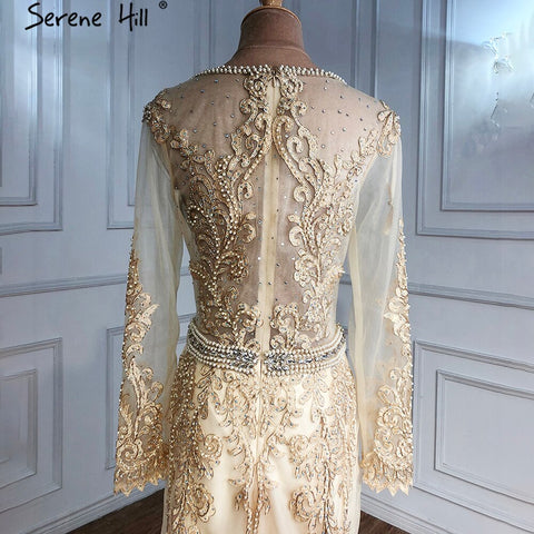 Gold Muslim Beaded Evening Dresses Gowns 2025 Mermaid Elegant For Women Wedding Party LA71082