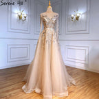 Gold Muslim Luxury Evening Dresses Gowns 2025 A-Line Beaded Sparkle For Women Party  LA71387