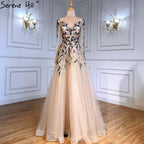 Gold Muslim Luxury Evening Dresses Gowns 2025 A-Line Beaded Sparkle For Women Party  LA71387