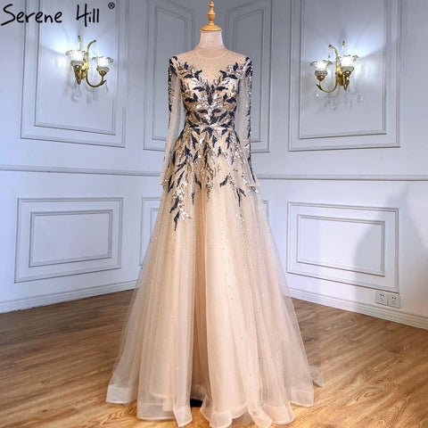 Gold Muslim Luxury Evening Dresses Gowns 2025 A-Line Beaded Sparkle For Women Party  LA71387