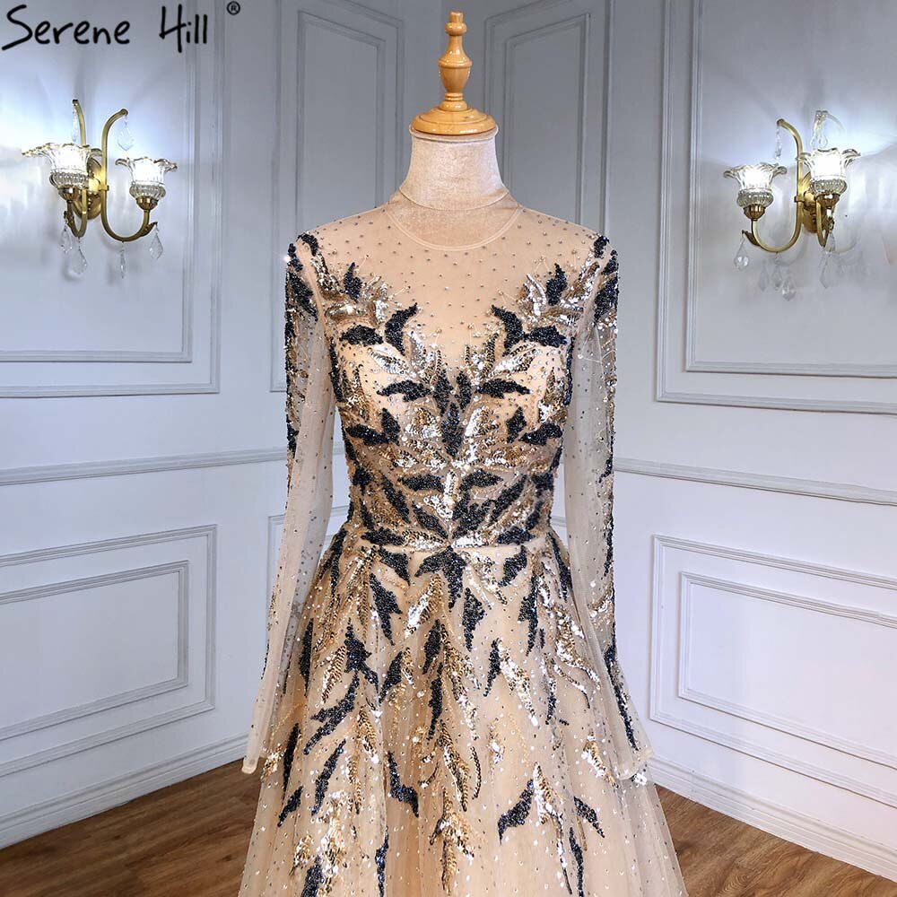 Gold Muslim Luxury Evening Dresses Gowns 2025 A-Line Beaded Sparkle For Women Party  LA71387