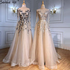 Gold Muslim Luxury Evening Dresses Gowns 2025 A-Line Beaded Sparkle For Women Party  LA71387