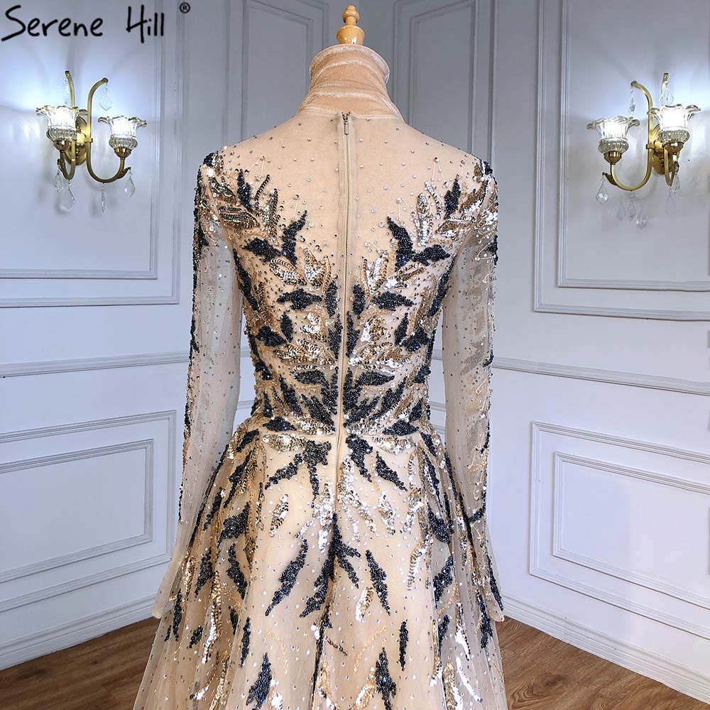 Gold Muslim Luxury Evening Dresses Gowns 2025 A-Line Beaded Sparkle For Women Party  LA71387