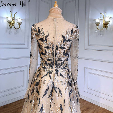 Gold Muslim Luxury Evening Dresses Gowns 2025 A-Line Beaded Sparkle For Women Party  LA71387