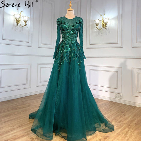 Gold Muslim Luxury Evening Dresses Gowns 2025 A-Line Beaded Sparkle For Women Party  LA71387