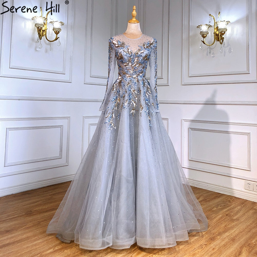 Gold Muslim Luxury Evening Dresses Gowns 2025 A-Line Beaded Sparkle For Women Party  LA71387