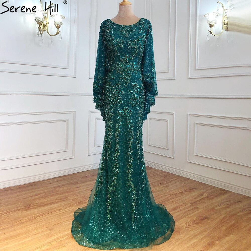 Gold Plus Size  Mermaid Elegant Luxury Evening Dresses Gowns 2025 Pearls Beading With Cape For Women Party LA70738