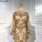 Gold Plus Size  Mermaid Elegant Luxury Evening Dresses Gowns 2025 Pearls Beading With Cape For Women Party LA70738